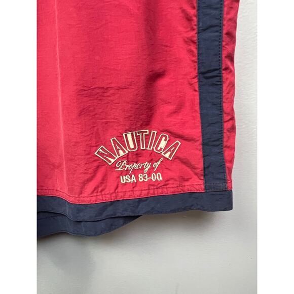 Nautica swimtrunk Mens XL Nylon Red/Navy embroidered pockets Beach Pool - Picture 5 of 6